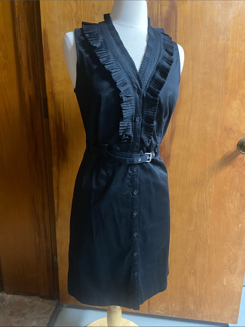 APT. 9 Black Tuxedo Sleeveless Ruffle-Trim Shirt Dress with Belt